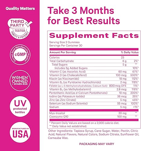 Miniatura 4 de Pink Stork Gomitas de fertilidad: suplementos de fertilidad de fresa para mujeres, ciclos saludables, vitamina prenatal de fertilidad, inositol +