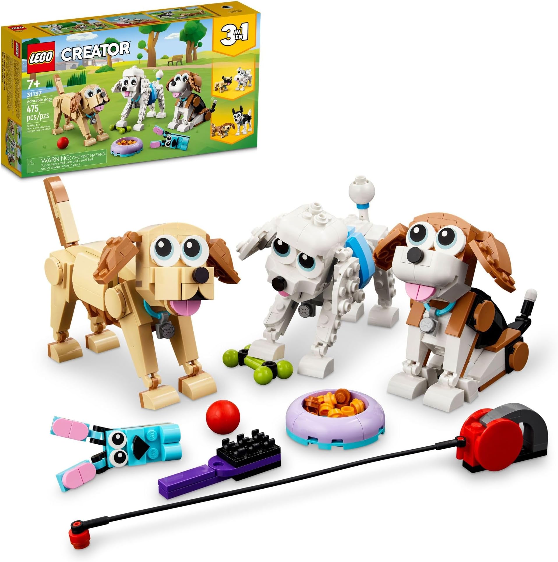 Creator 3 in 1 Adorable Dogs Building Toys - Pretend Play Toys for Girls & Boys, Ages 7+ Years - Kids Learning & Educational Sets - Gift for Christmas - 31137