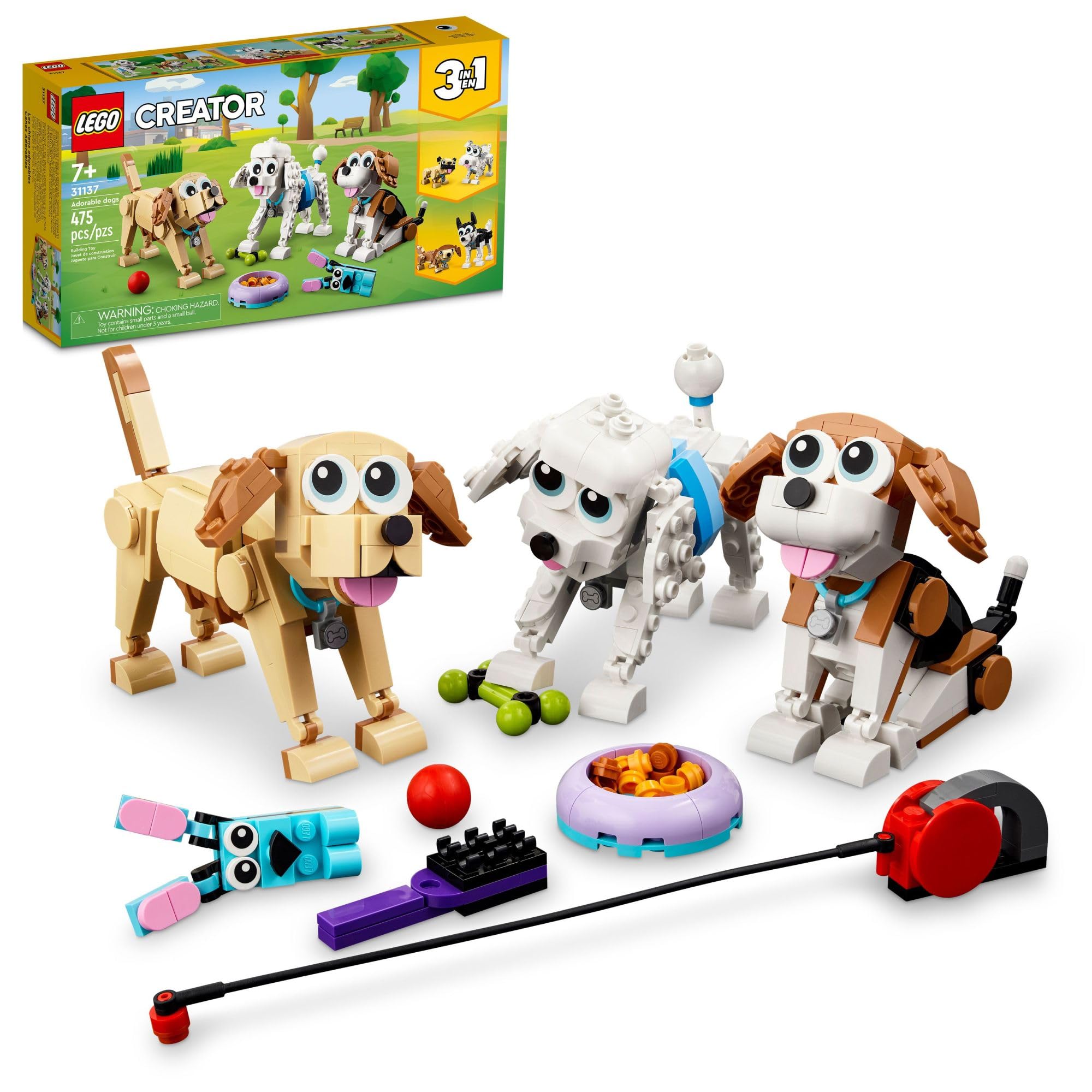 LEGOCreator 3 in 1 Adorable Dogs Building Toys - Pretend Play Toys for Girls & Boys, Ages 7+ Years - Kids Learning & Educational Sets - Gift Ideas - 31137