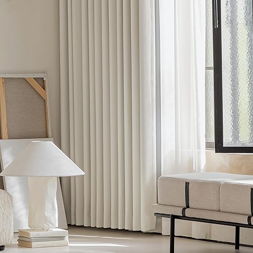 Miniatura 5 de FMFUNCTEX Cortinas opacas 100% beige para dormitorio, cortinas texturizadas de tejido crema de 90 pulgadas de largo, cortinas con aislamiento
