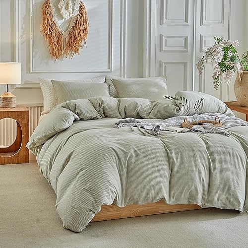 Miniatura 9 de DuShow - Juego de funda de edredón con lino ultra suave, sirsaca, cierre de cremallera y color liso, 3 piezas
