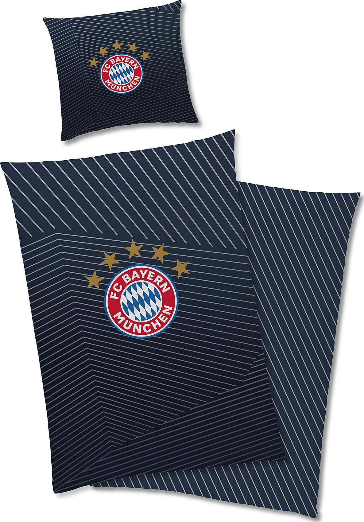 FC Bayern München Bettwäsche Streifen | Größe 135x200 cm | Blau-Grau