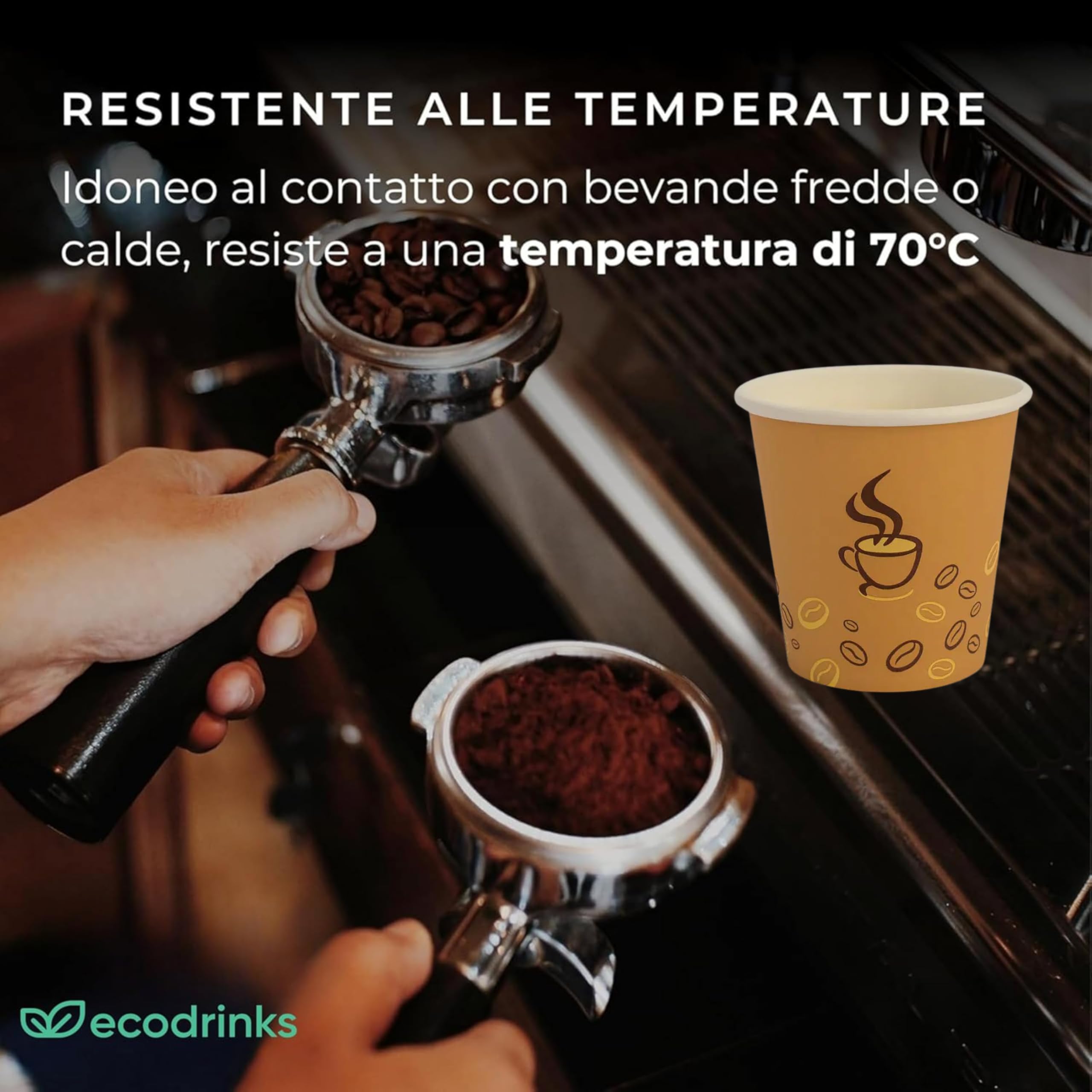 ecodrinks - 1000 Bicchieri Caffe Carta Da 75ml - Set Bicchierini caffè Monouso per Bevande Calde/Fredde - Biodegradabili, Eco-friendly e Made in Italy, Marrone