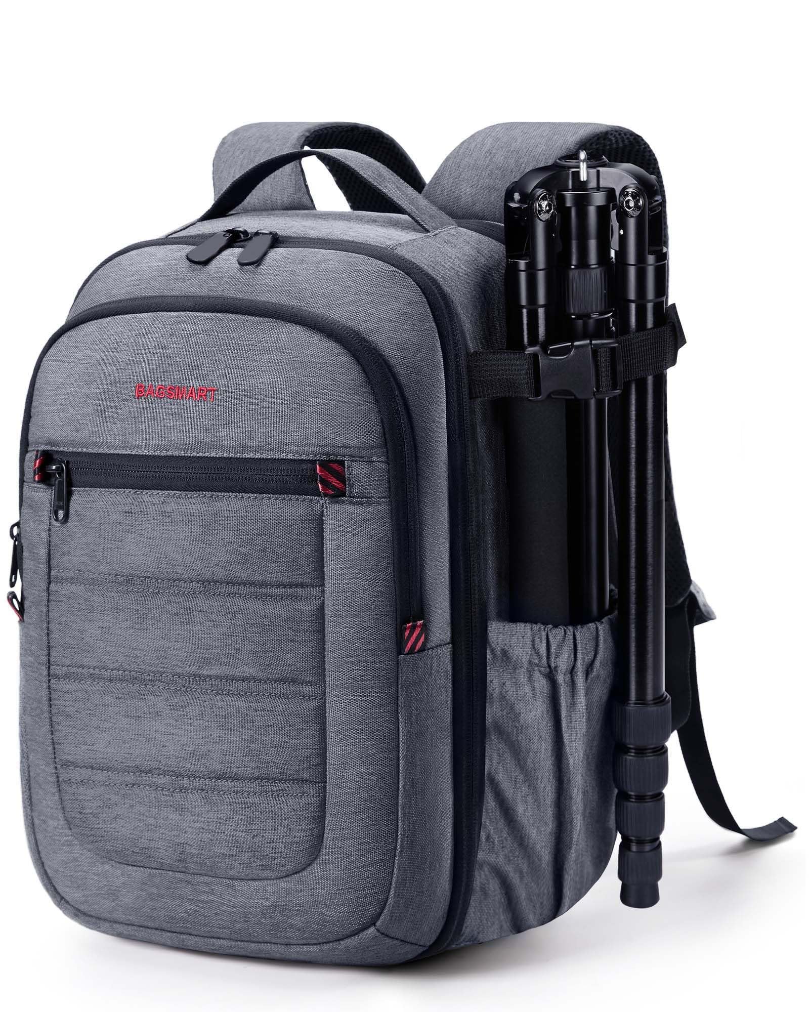 bagsmart Mochila de cámara ampliable DSLR SLR para fotógrafos, mochila de viaje para fotografía impermeable con compartimento para portátil de 15,6 pulgadas y soporte para trípode
