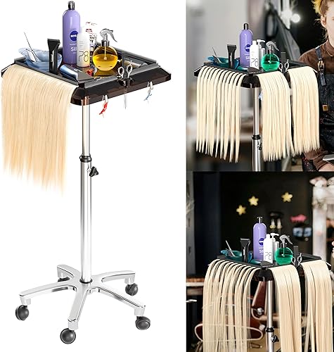 Miniatura 1 de yeshine Bandeja de herramientas de extensión de cabello, carrito para estilista, bandeja de salón rodante mejorada, bandeja de aluminio ajustable en