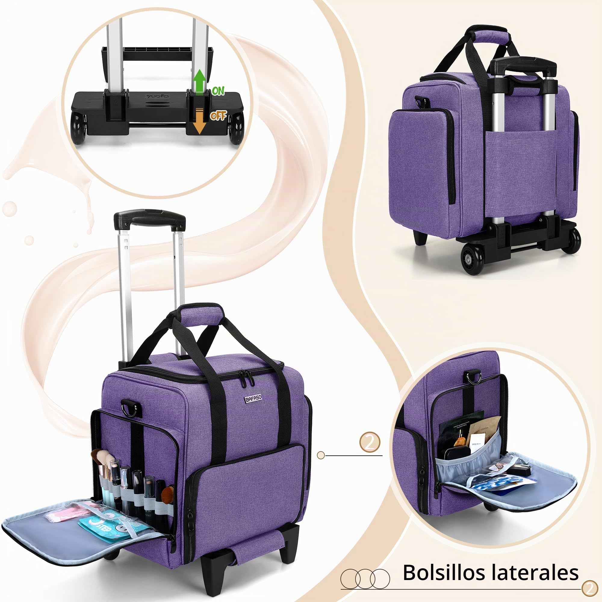 BAFASO Estuche para Cosméticos con Ruedas, Bolsa de Maquillaje de Viaje
