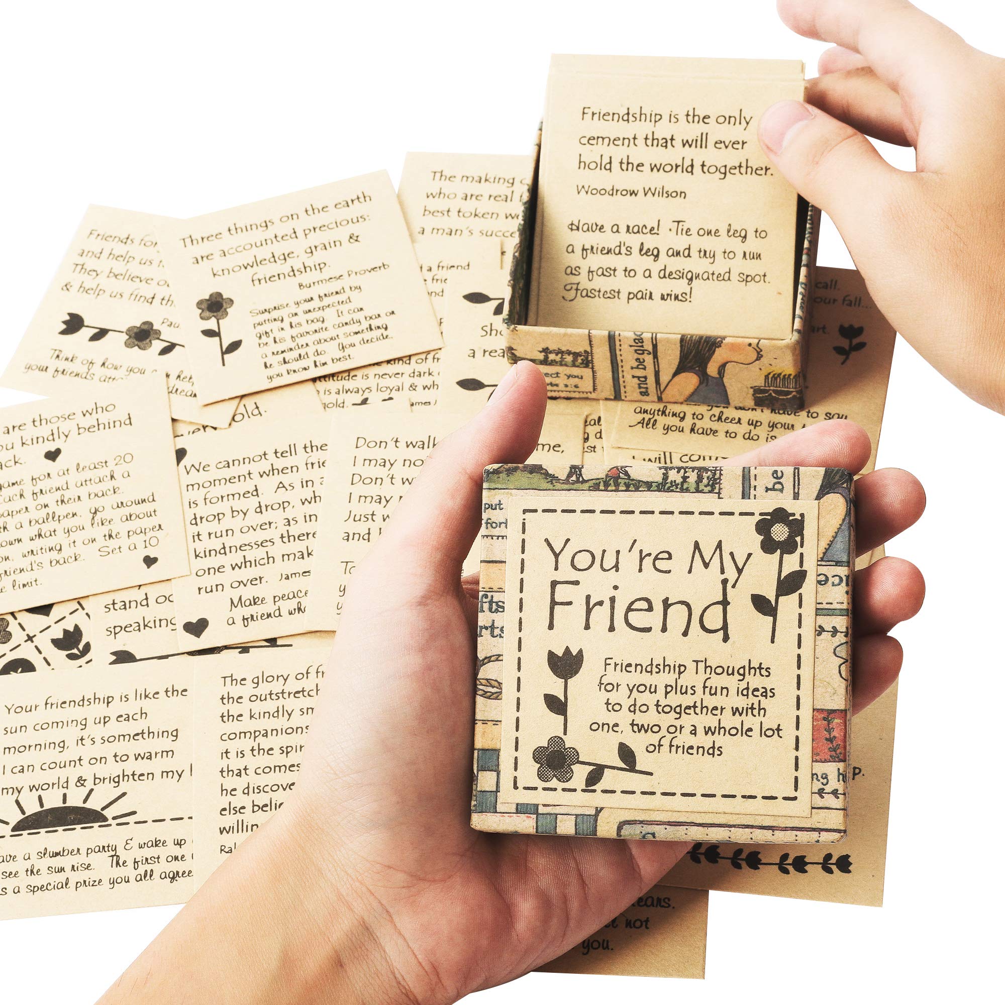 Navy Peony You're My Best Friend Note Cards - 47 Quote Cards, Cute Palm-Sized Box | Unique and Meaningful Present for a Good Friend