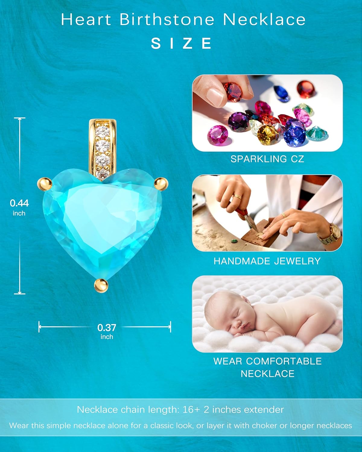 Genuine Birthstone Necklace for Women, Heart Love Necklace, Birthday Gifts for Her - Image 6