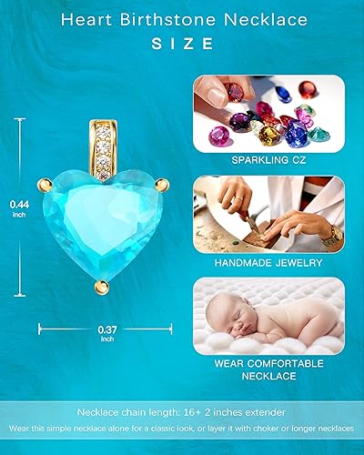 Miniatura 6 de Collar de piedra natal genuina para mujer, collar de amor de corazón, regalos de cumpleaños para ella