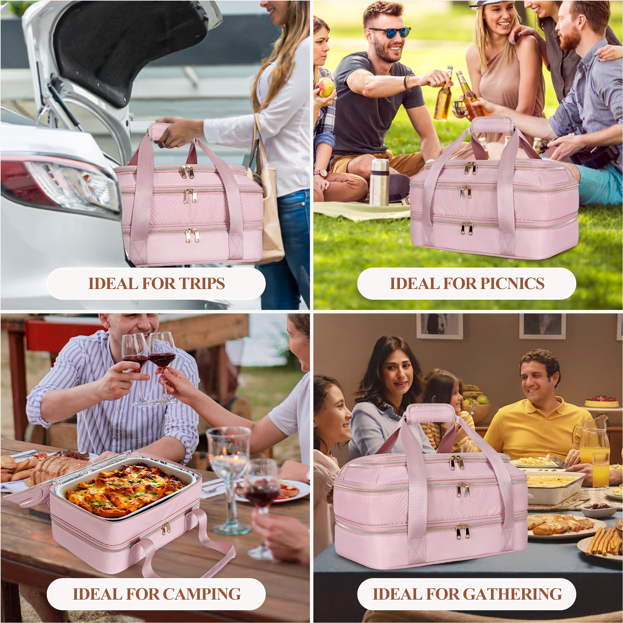 Trasportatore di casseruola isolato per alimenti caldi o freddi, borsa per bagagli per lasagne | Borsa termica per scaldavivande a due piani adatta a pirofile da 22,9 x 33 cm, borsa termica per picnic