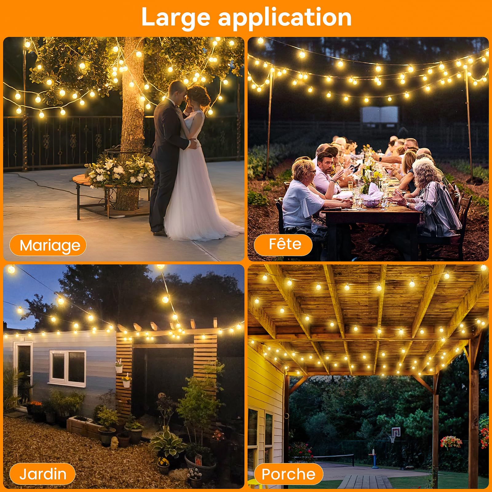 Guirlande Lumineuse Exterieure Guinguette, 30M G40 Luminaire Exterieur avec Télécommande/3 Modes/Timer/Dimmables, IP44 Étanche Lampe Intérieur Extérieur pour Pergola Jardin Tonnelle Terrasse
