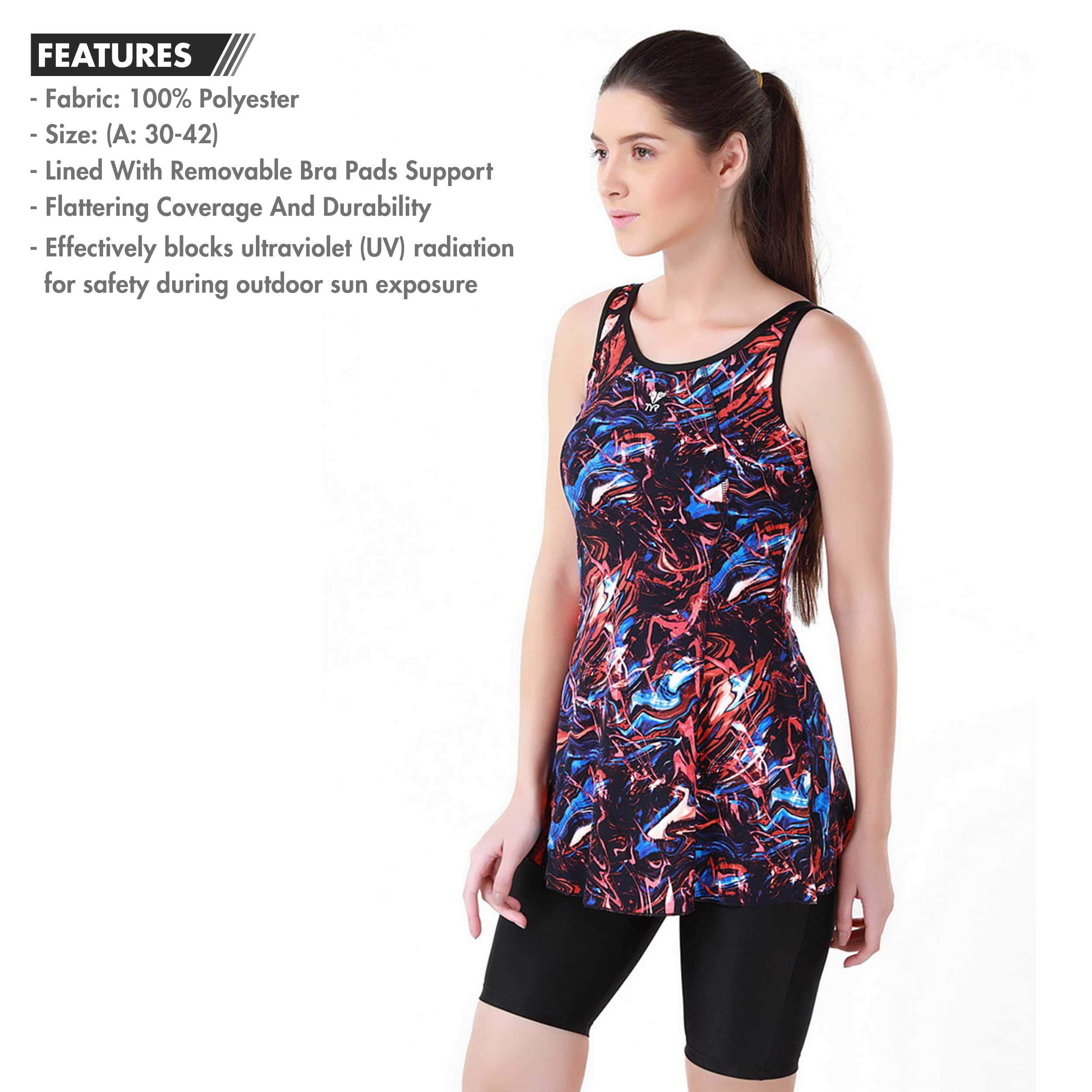 TYR Polyester Penello Women Frocksuit with Knee Shorts, XS/30 (Multi - Black) 1