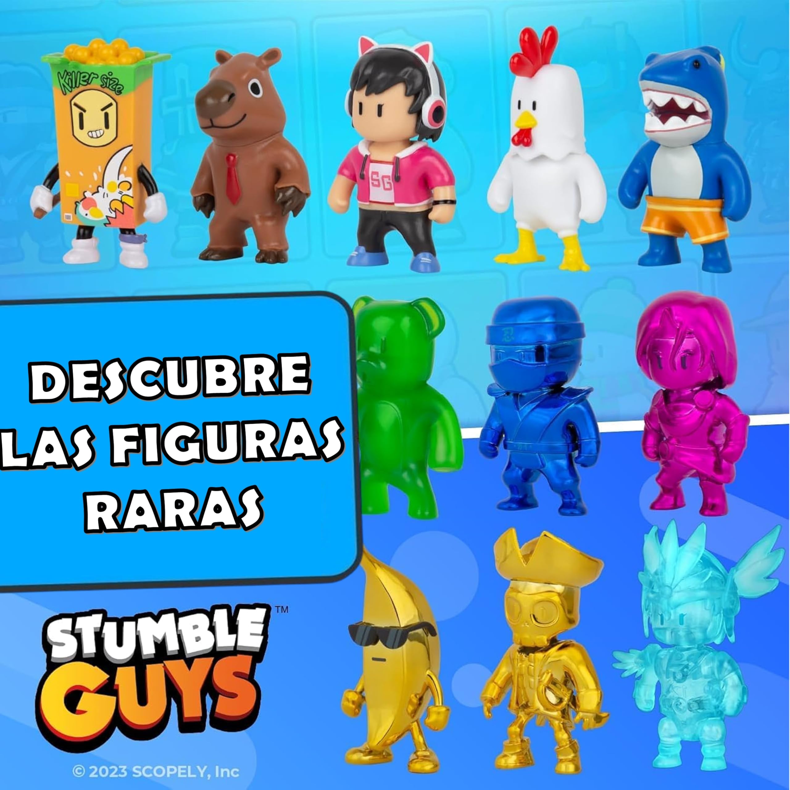 Bizak Stumble Guys 64112072-6 Lot de 8 figurines d'action T-Rex Guy + Robot Guy, personnages à collectionner, licence officielle du jeu vidéo de démolitions, fans et garçons ou filles de plus de 8 ans