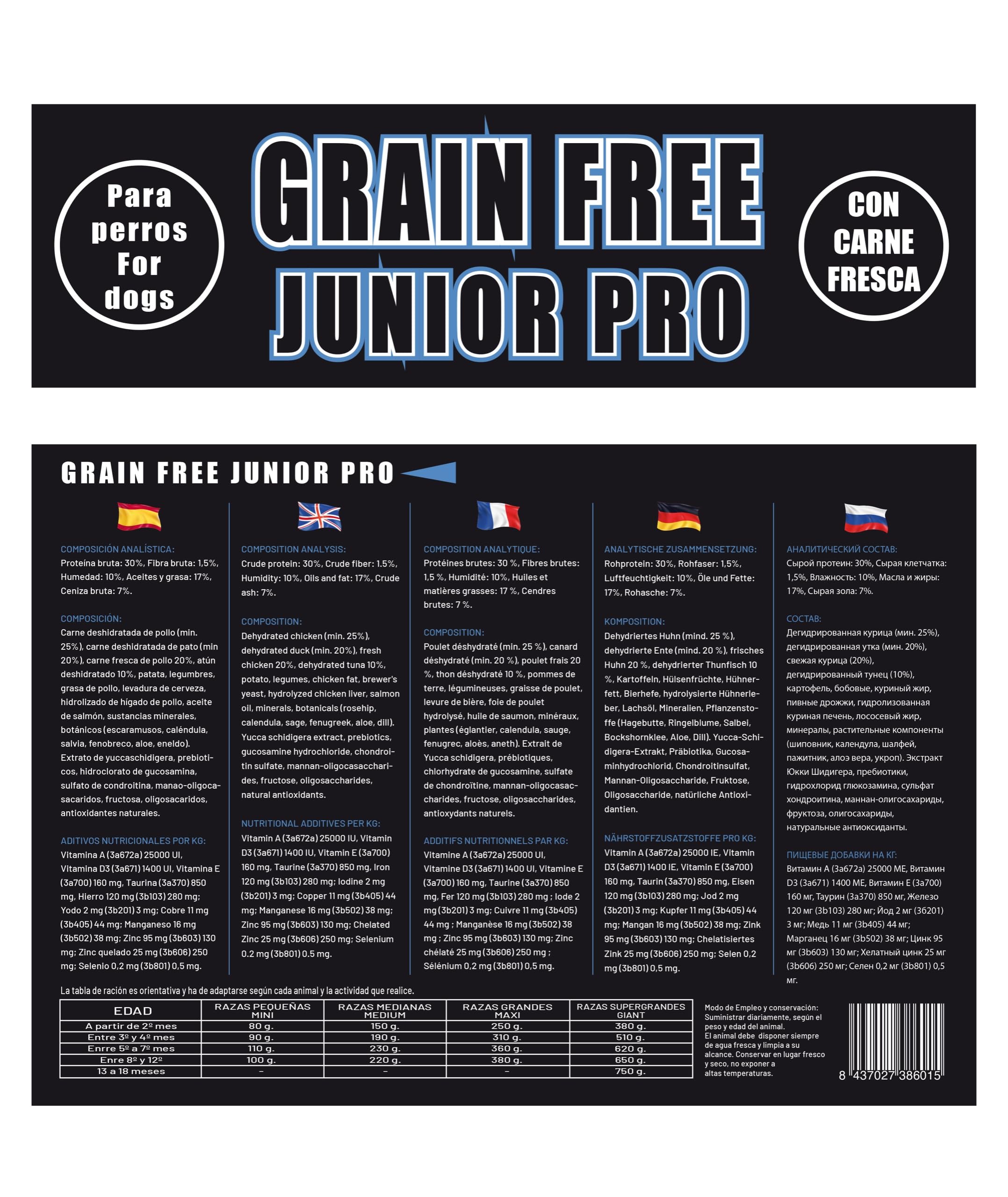 NO Limit Junior Pro Grain Free Puppy – Pienso para Cachorros sin Cereales 15kg – Pienso Perros Cachorros con Pollo, Pato y atún – Comida Natural para Perros en Crecimiento