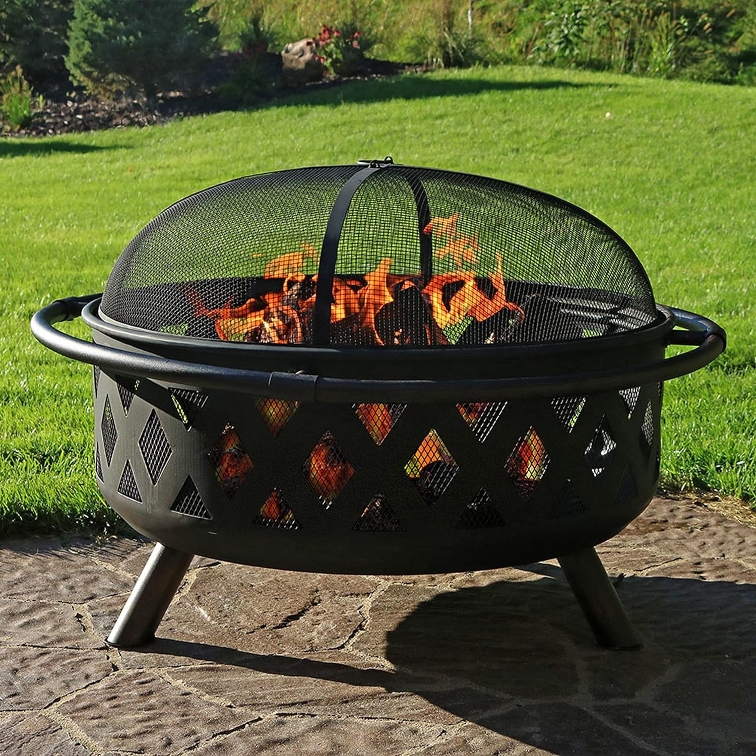 AK TRADING CO. Crossweave - Braciere a legna da 76,2 cm, con parascintille, attizzatoio, copertura in rete, griglia in acciaio inox, colore nero