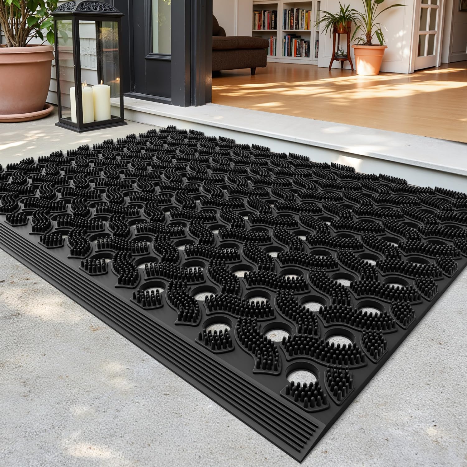 DEXI Front Door Mat Outside Entrance, 24x36 Heavy Duty Rubber Non Slip Floor Doormat, All Weather Dirt Trapper Waterpoof Entry Mats for Entryway Drainage Patio, Black-image-21