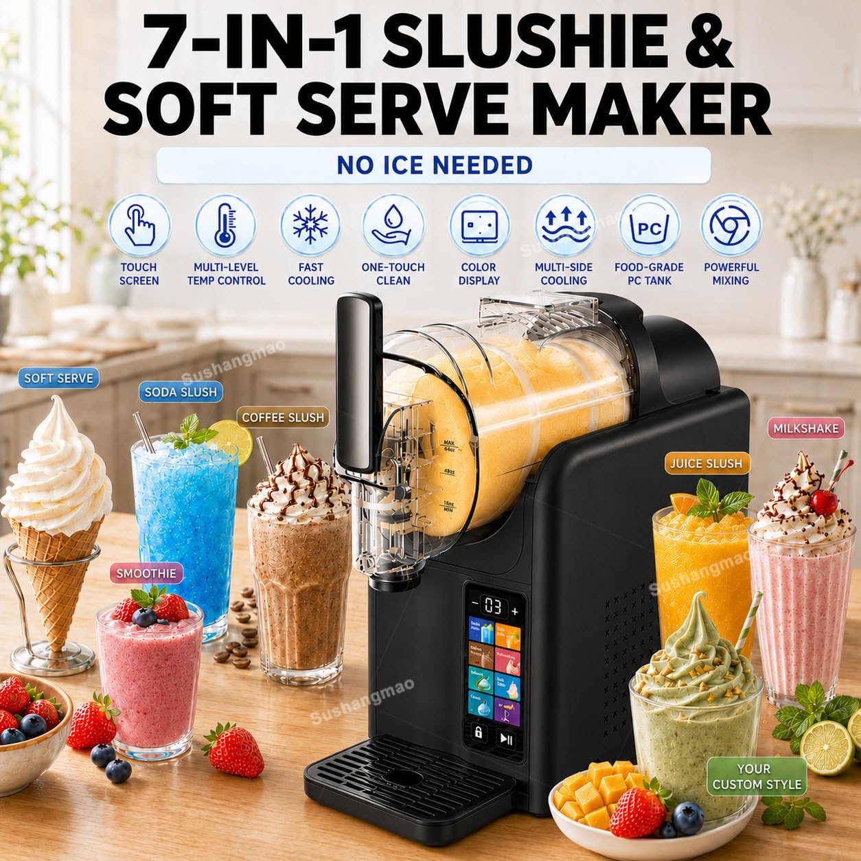 Slushie & Soft Serve Eismaschine, 2L Maschine mit 7 Voreinstellungen, Timer, Selbstreinigend, Einstellbare Textur | Ideal für Slush, Milchshakes, Frozen Desserts