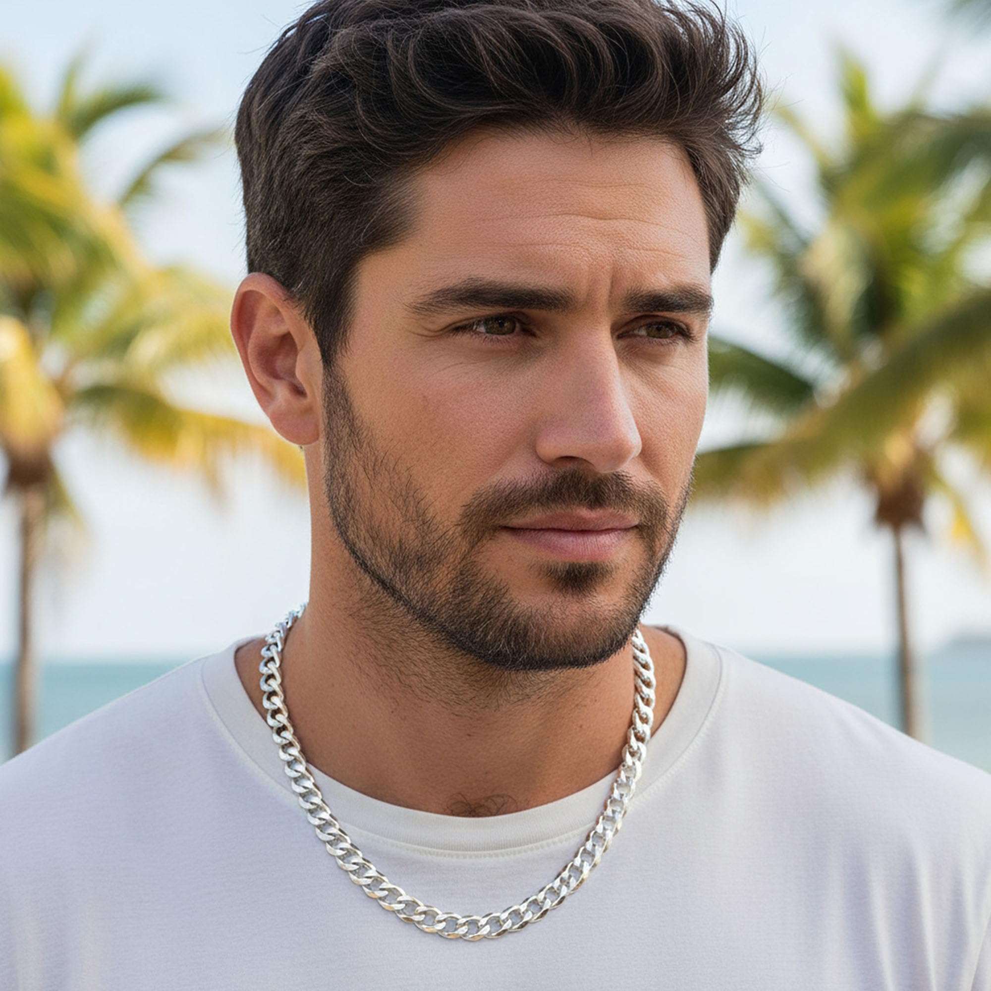 Bling Jewelry Hombres Fuerte .925 Plata Esterlina De Calibre 180 7Mm Miami Cubana Curb Collar De Cadena Para Los Hombres Sin Níquel 16 18 20 24 30 Pulgadas