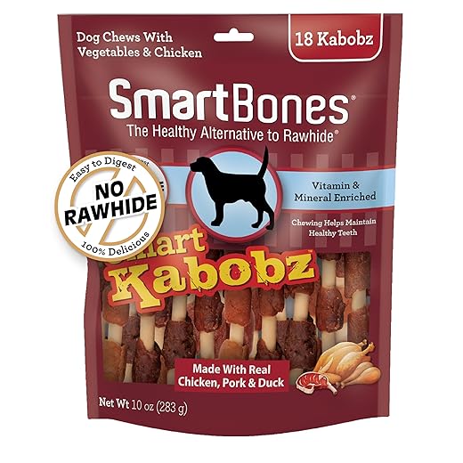 SmartBones Smart Kabobz, Treat Your Dog to a Rawhide-Free Chew Made With Real Chicken, Beef and Pork 18 Count (Pack of 1)