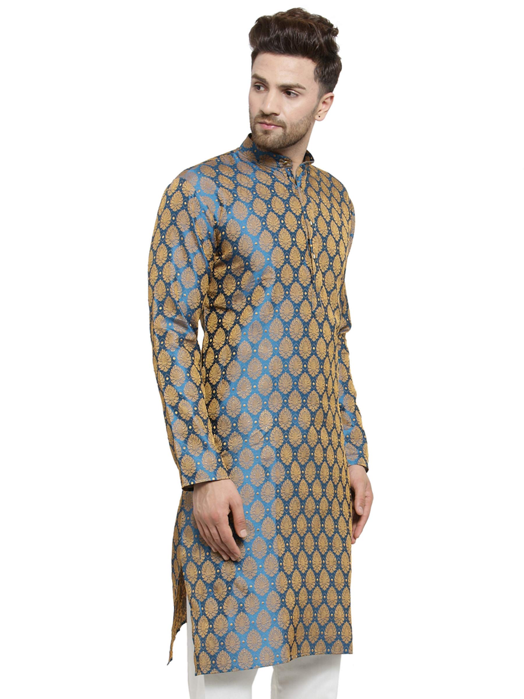 Jompers Men's Cotton Silk Straight Kurta (Ko_586Blue_M_Blue_Medium)
