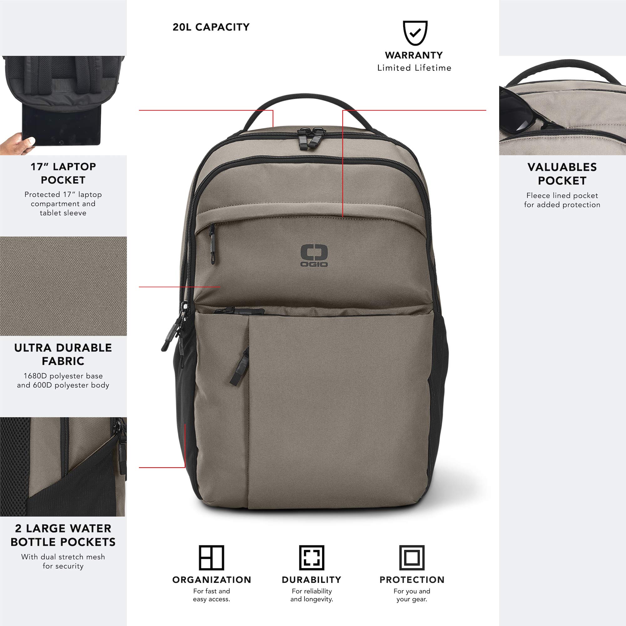 OGIO Pace 20 Durable Base Backpack with 15-inch Laptop Compartment