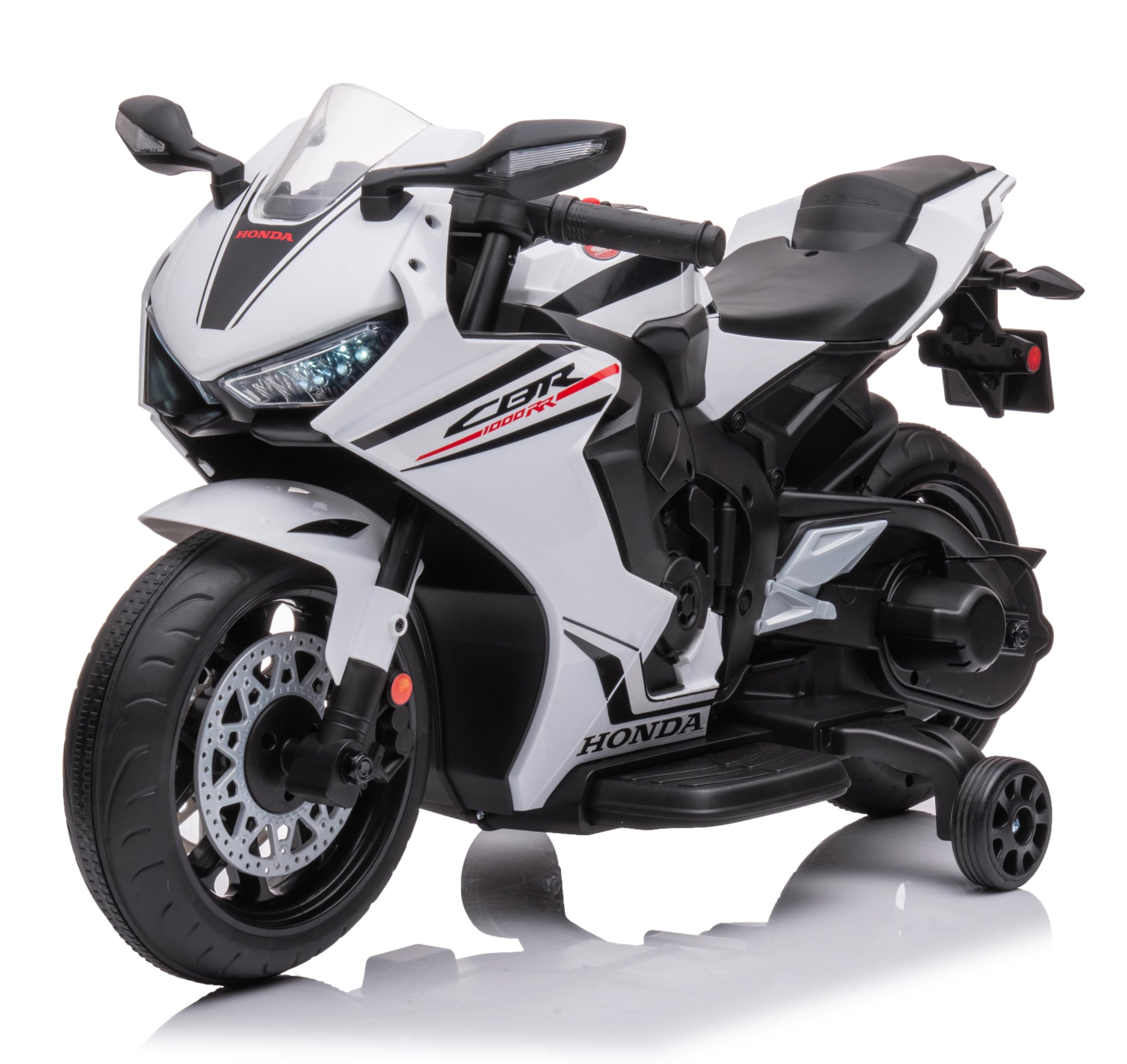 Moto électrique pour Enfants CBR 1000RR, Moto pour Enfants 12V Véhicule pour Enfants Véhicule électrique avec 2 Roues stabilisatrices Amovibles pour Les Enfants à partir de 3 Ans (Blanc)