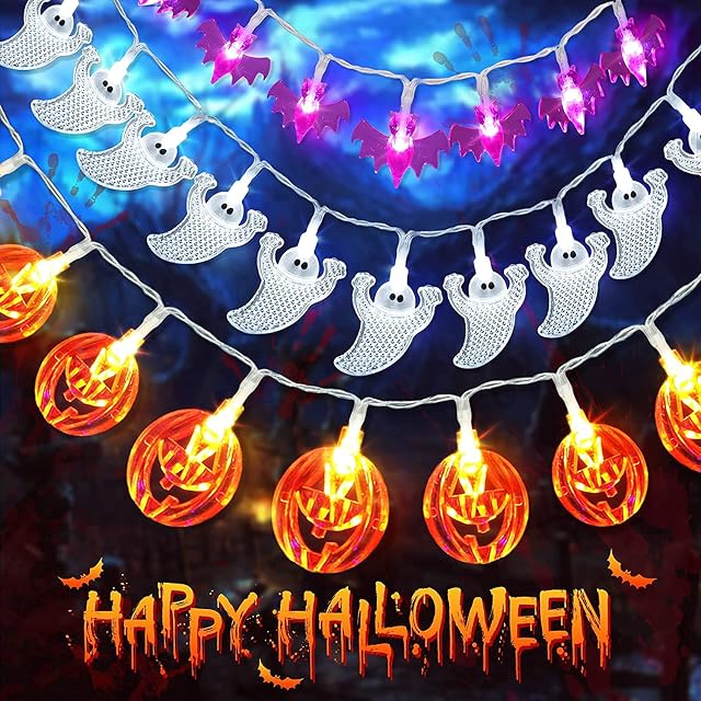 Halloween String Lights, 3 Pack Halloween Decorations Lights Kit with 3x20 LED, 3x10Ft Holiday Lights, Battery Powered Waterproof String Lights Indoor/Outdoor Halloween, Holiday Party Decoration