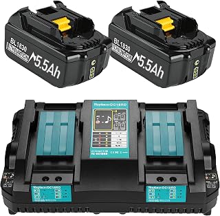 2 x 18V BL1850B Batteries + 6A Dual Port Charger Compatible with Makita Battery 14.4V-18V BL1850 BL1830 BL1840 BL1860 and DC18RD DC18RC DC18RCT DC18RF DC18SF Charger