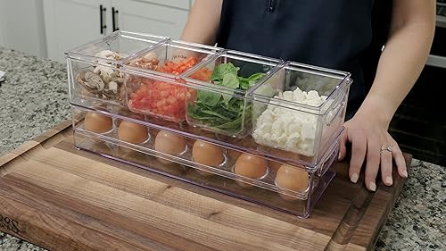 Vista 52 de Pikanty - Recipiente de tocino para refrigerador Almacenamiento de nevera y cárter de delicatessen con pinzas para servir alimentos y placa