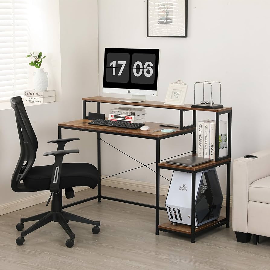 オフィスチェア+パソコンデスク セット】【人気商品改良タイプ】【ブラウン】パソコ Amazon.co.jp: CSSMCOMP(売店)【オフィスチェア+パソコンデスク