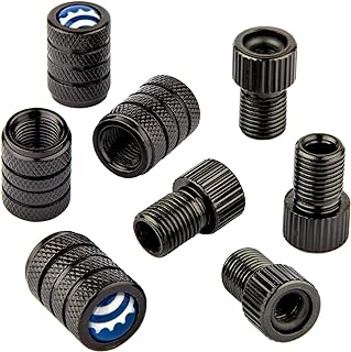Bike Bits Presta Valve Adapter - Convert Presta to Schrader - French/UK to US - Inflate Tire Using Standard Pump or Air Compressor (Black Round Caps)