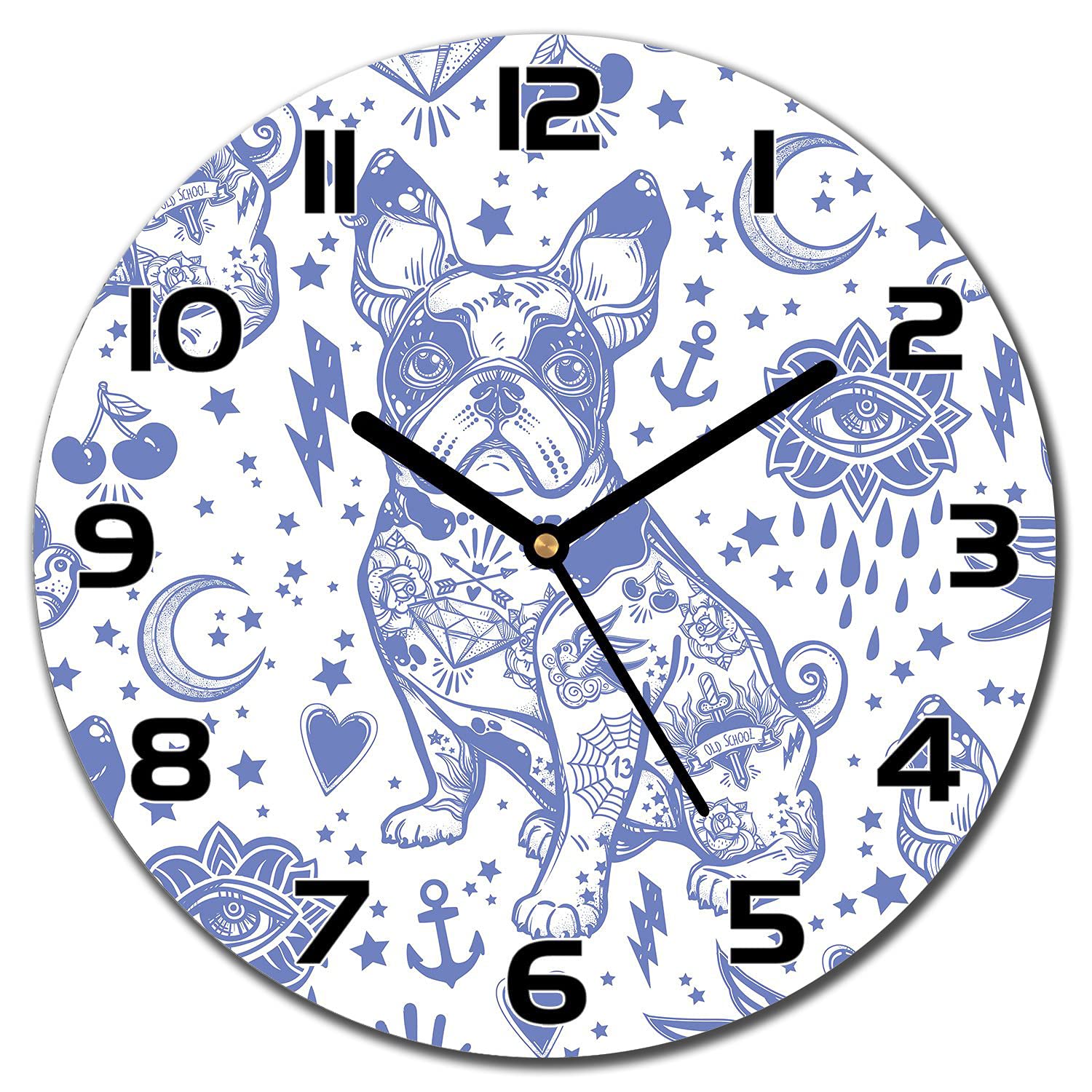 Horloge murale en verre sécurité de 30 cm avec bouledogue français