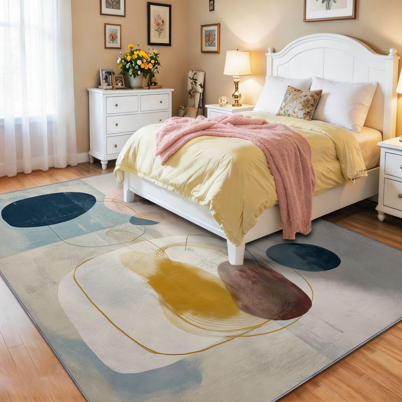 Lavable Tapis Salon 90 x 150 cm, Moderne Mode Abstrait Géométrique Tapis Antidérapant Poil Ras pour Chambre d'enfant, Bureau & Ados, Décoration Intérieure Tapis de Sol, Beige-Gris