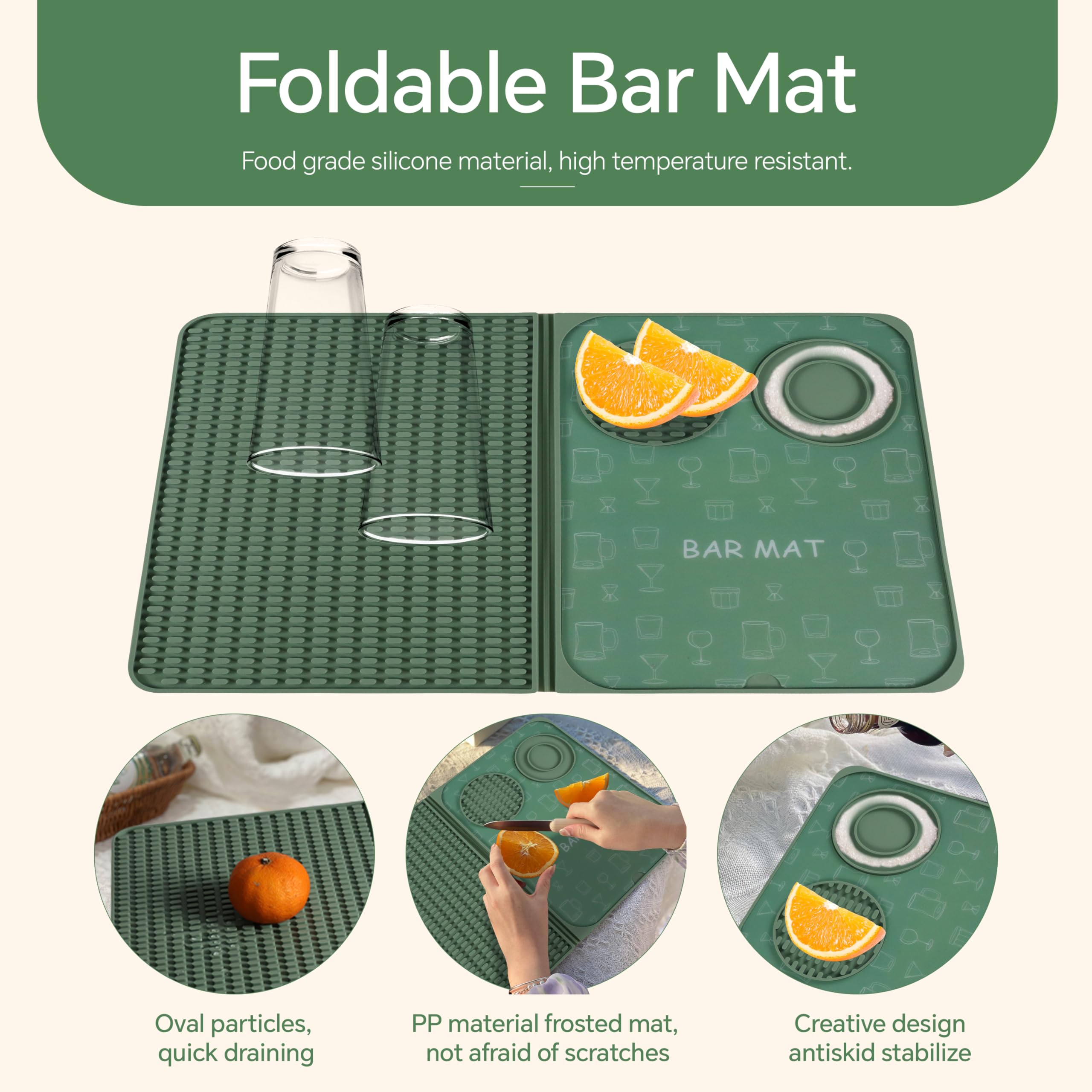 Tappetino Da Bar Pieghevole In Silicone Grigio – 22,9x30,5 Cm – Asciuga Utensili – Multiuso Per Cocktail, Campeggio E Casa - 4