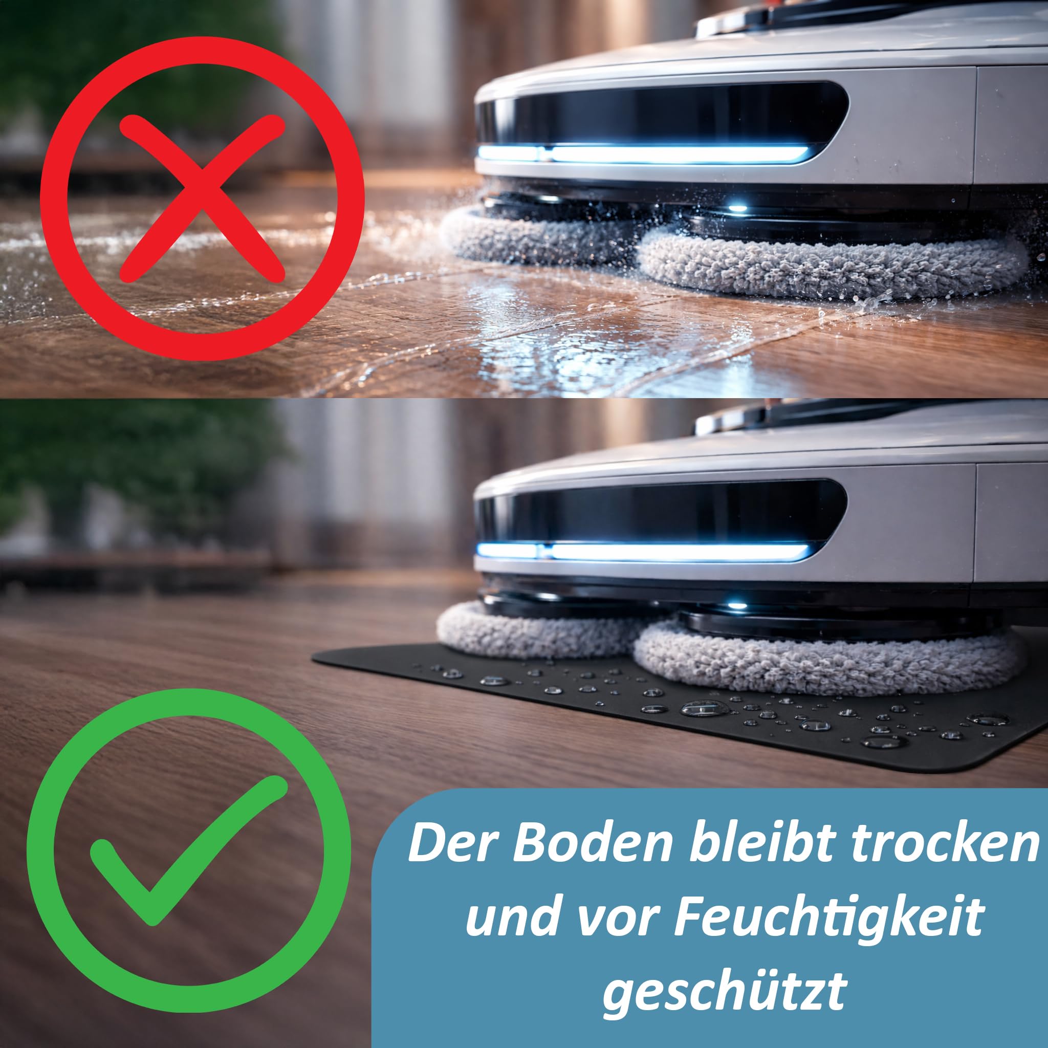 Silikon Unterlage für Staubsaugerroboter & Wischroboter – 52 × 43 cm – Ultra Dünn 1,3 mm – Schutzmatte für Ladestation & Roboter – Schützt Böden vor Nässe