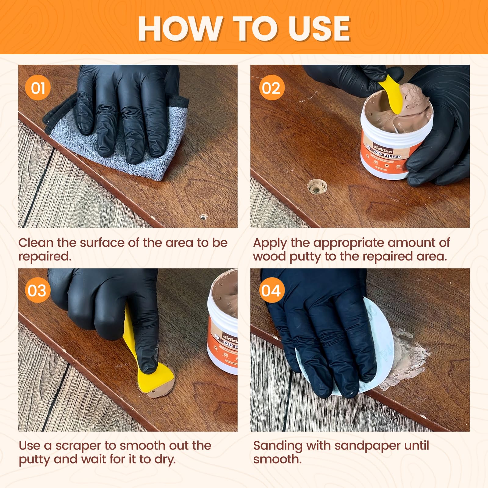 Relleno de madera, kit de reparación de madera, 478 g, colorido, relleno de masilla de madera pintable, muebles de reparación de agujeros de grietas, relleno de madera externo, resistente al agua
