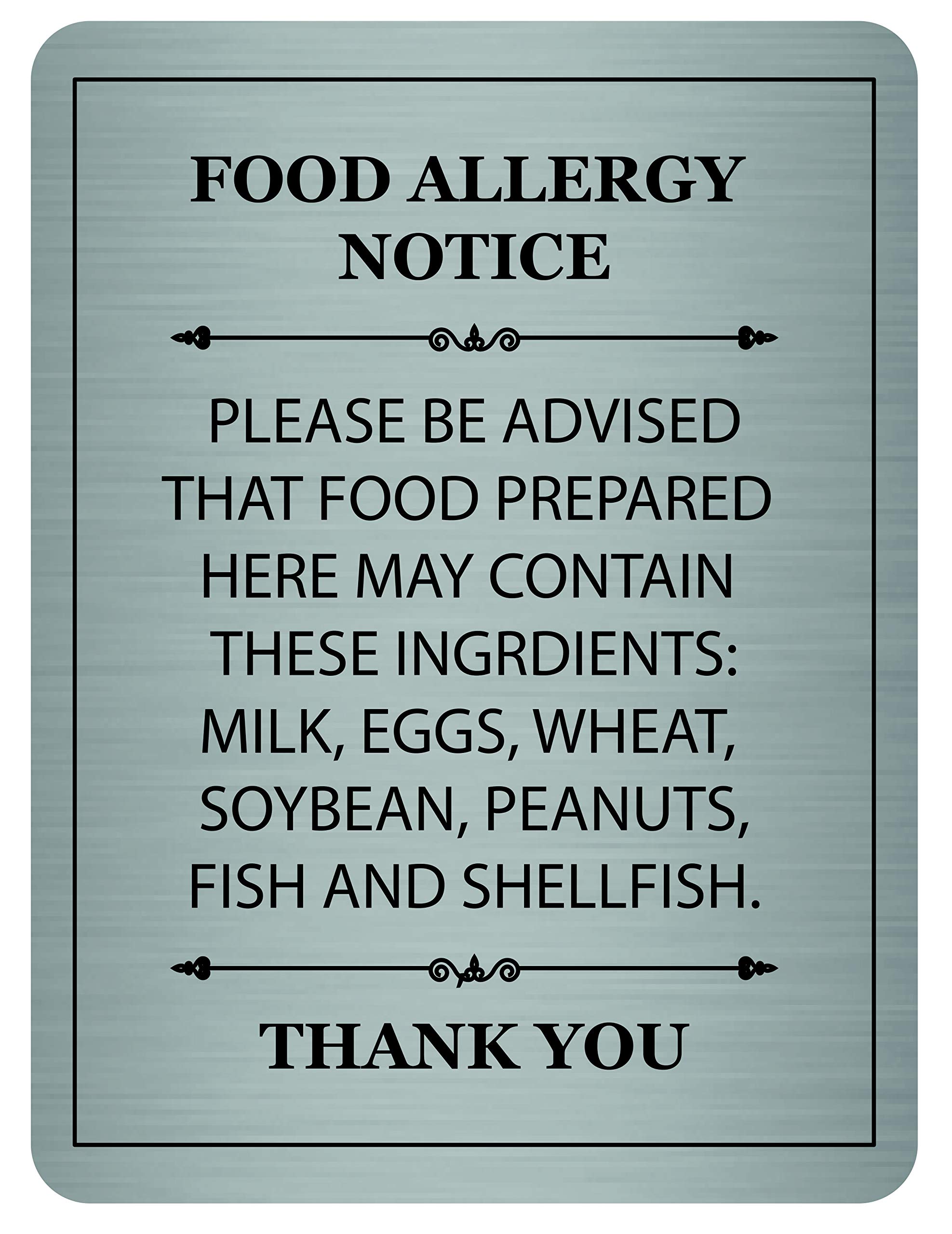 Maggie-mais Metal Food Awareness Allergy Safety Notice Brushed Aluminium A5 Size UK MADE Sign Plaque
