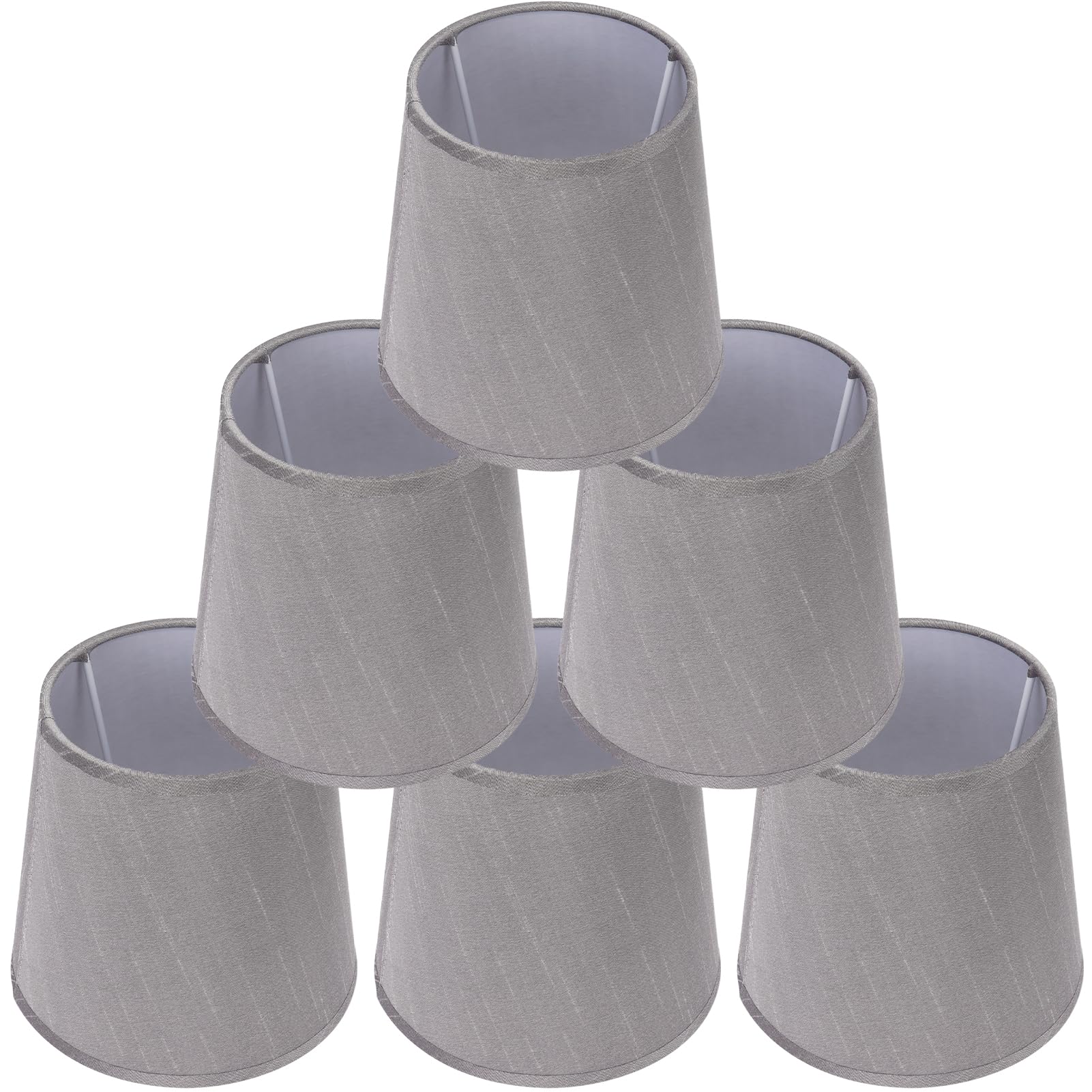 Paralume a Tamburo Grigio, Piccolo con Clip su Lampadina - Set di 6 in Tessuto a Barilotto - Classico Moderno per Lampadario, Lampada da Tavolo e da Parete