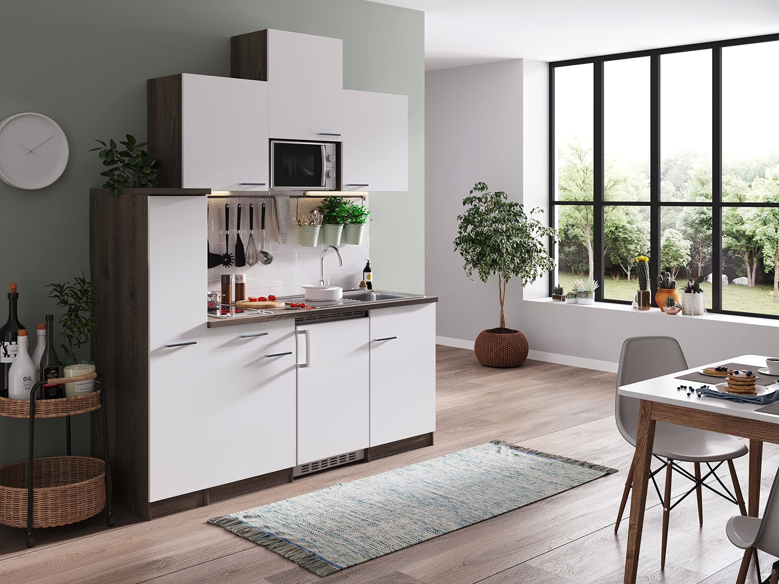 respekta Küchenzeile Oliver KB180EYWMIC Weiß 180 cm Breite mit Elektrogeräten