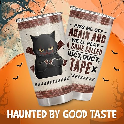 Miniatura 2 de 34HD Regalos de Navidad para los amantes de los gatos, vaso de gato de terror de acero inoxidable con tapa, de 20 onzas, divertida taza de café con