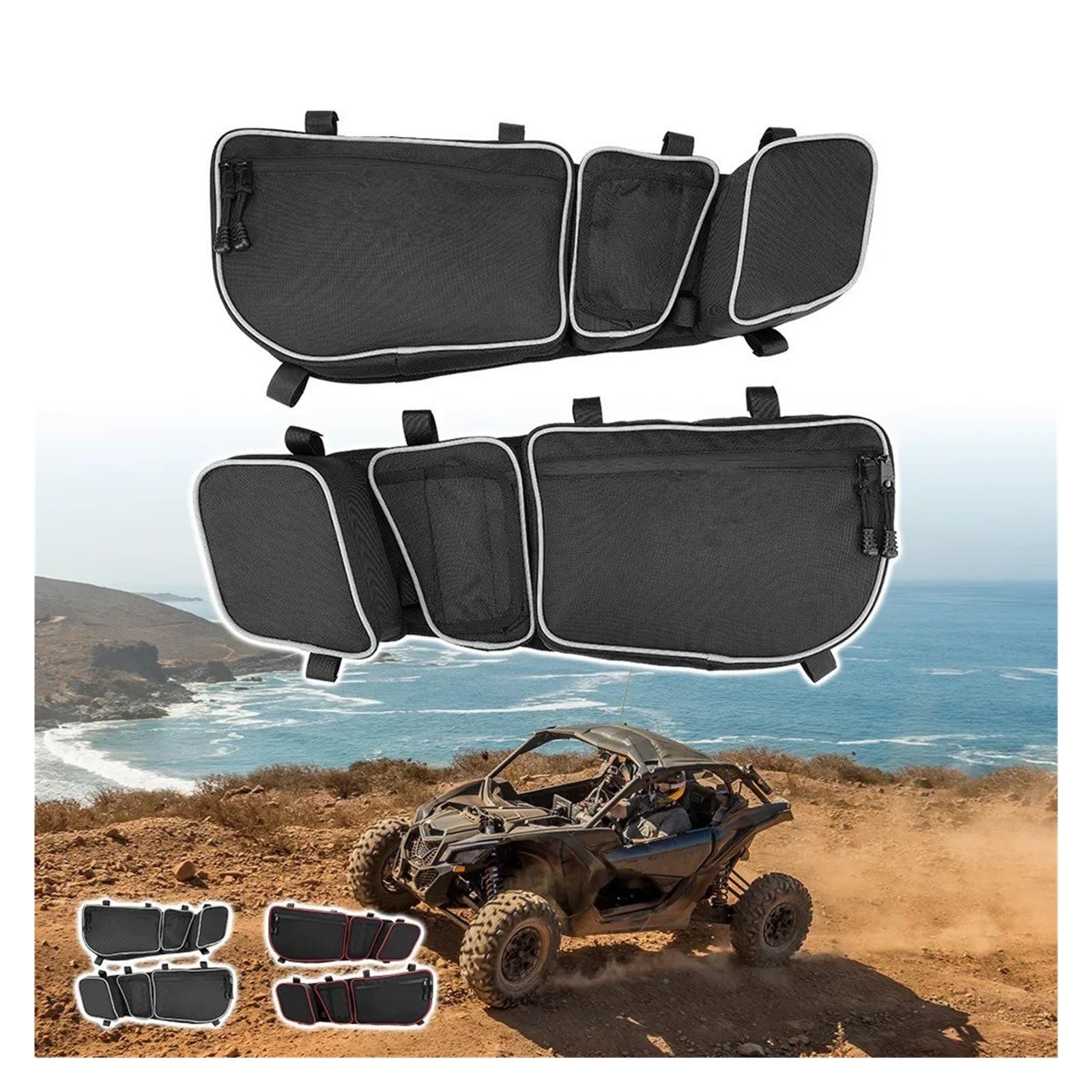Bolsa De Moto para Can Am para Maverick para X3 MAX R RR XMR XDS Turbo DPS 4x4 2017+ UTV Bolsa Almacenamiento Lateral Puerta Pasajero Bolsa de Viaje para Moto(Red Stitching)