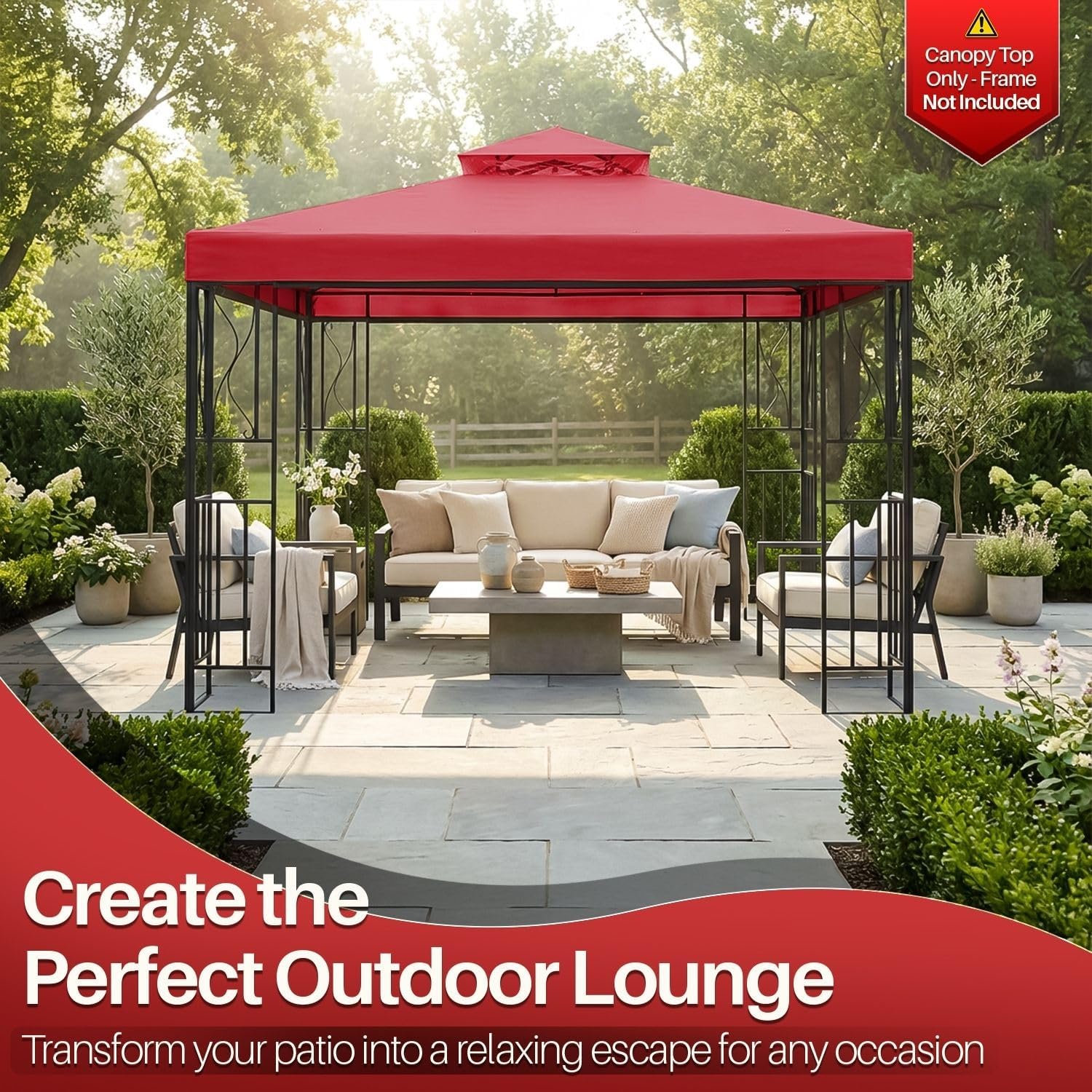 Flexzion Gazebo Cover Replacement Canopy Top 8x8 Ft (2.4m x 2.4m) - Double Tier Top Canopy Cover Replacement with UV30+, Dirt, Water Resistant for Outdoor, Sunshade, Garden, Patio, Pavilion (Red)