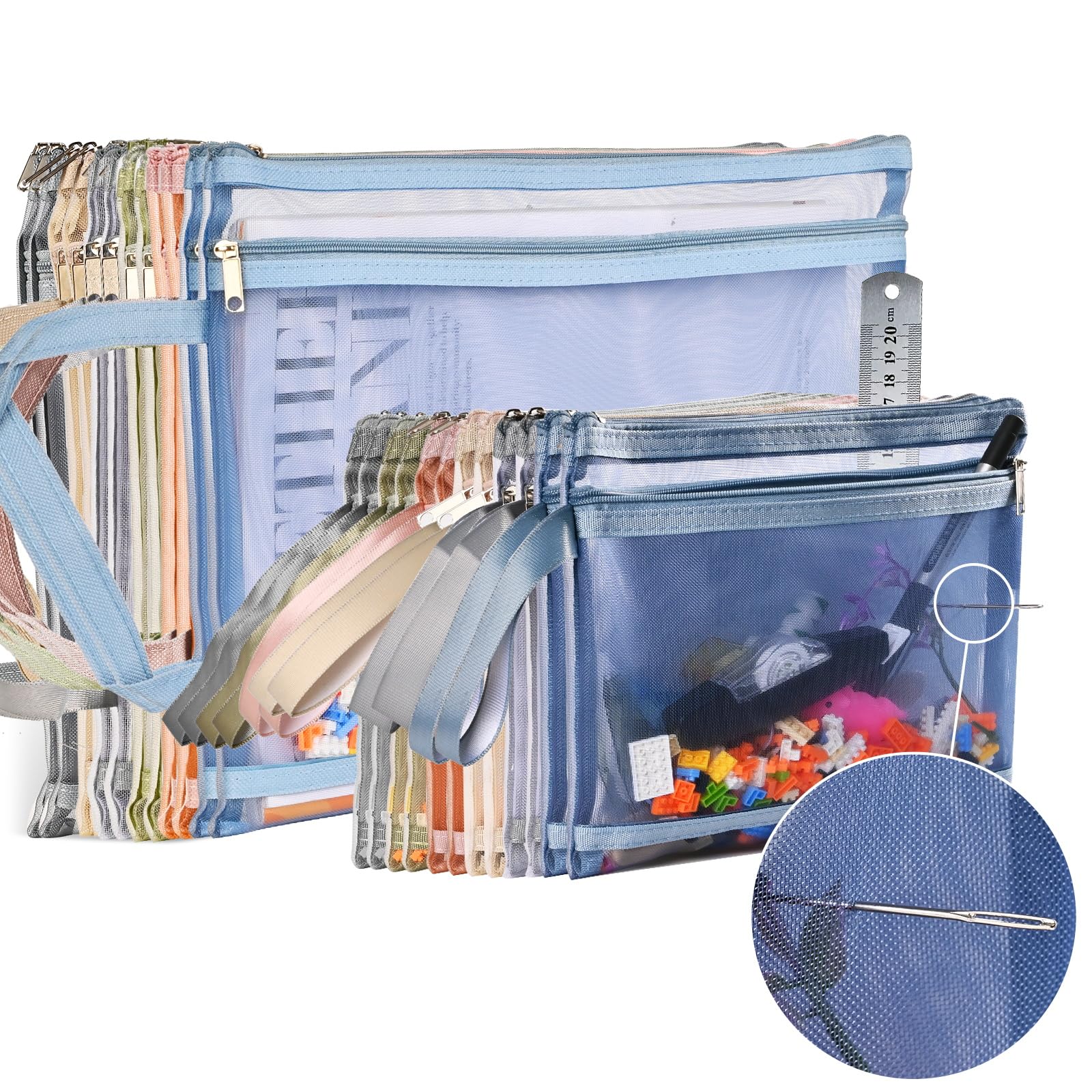 9 Paquetes De Bolsas De Malla De Doble Capa Con Cremallera, Bolsa Grande A4 A5 Con Cremallera Con Asa, Bolsa Transparente De Nailon Para Almacenamiento De Juguetes, Bolsas De Organización De