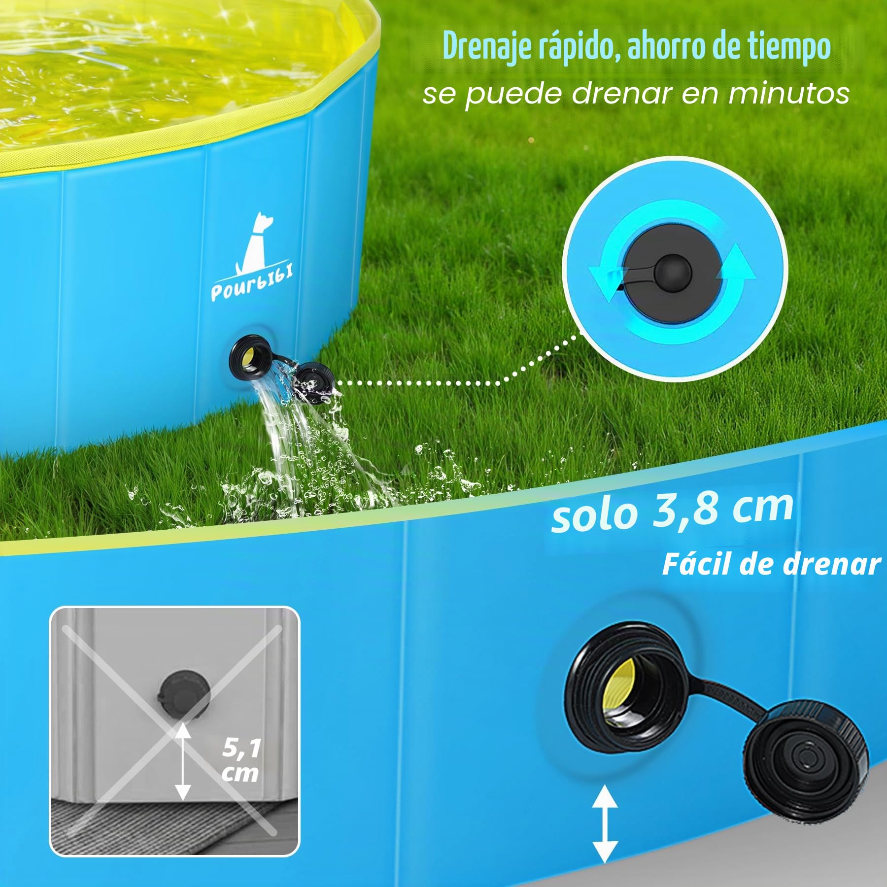 Pourbibi Piscina para Perros Grandes, Piscina Plegable para Perros, Bañera Portátil De PVC para Perros, Piscina para Perros Grandes Y Pequeños, 160 X 30 cm