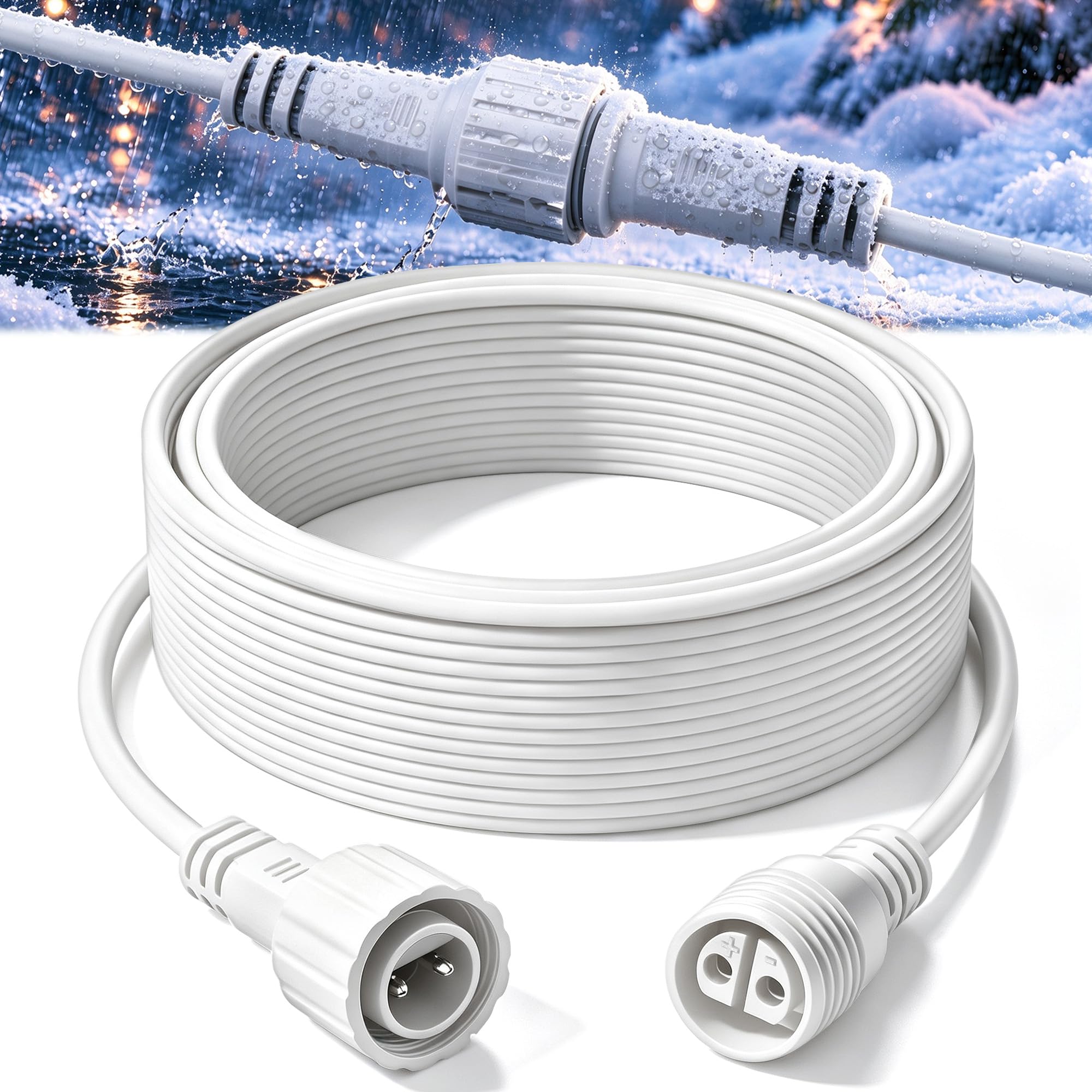 16.4FT 2 Pin Extension Cord IP65 Waterproof for String Lights 1 Pack(White)