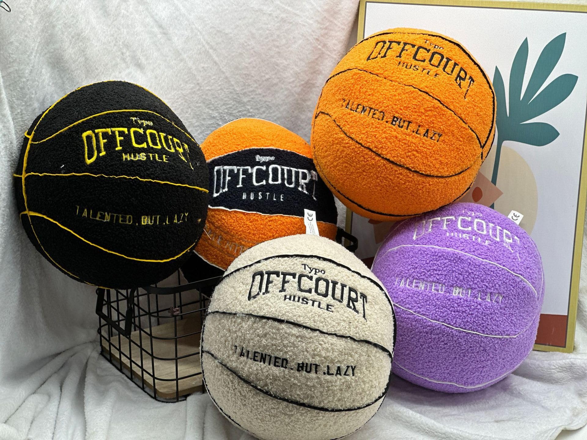 Herfair Cuscino da basket 3D Offcourt, 25 cm, morbido cuscino da basket, decorazione per camera da basket, regalo per ragazzi e ragazze (bianco)