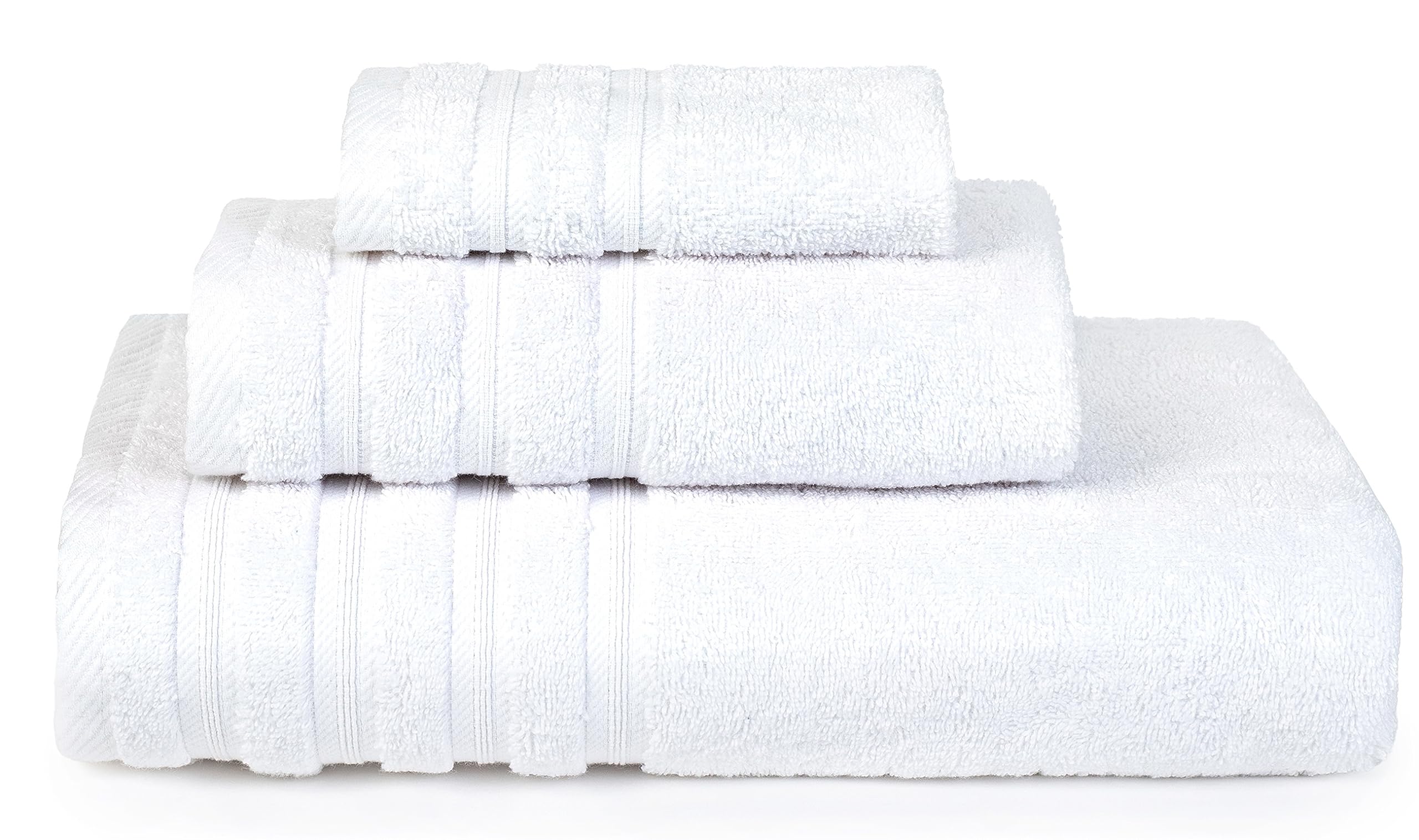 3-Piece Towel Set Luxury Hotel Quality 600 GSM 100% Turkish Genuine Cotton, 1 Bath Towel, 1 Hand Towel, 1 Washcloth, Super Soft & Absorbent - (Bright White, 3 Piece Towels)
