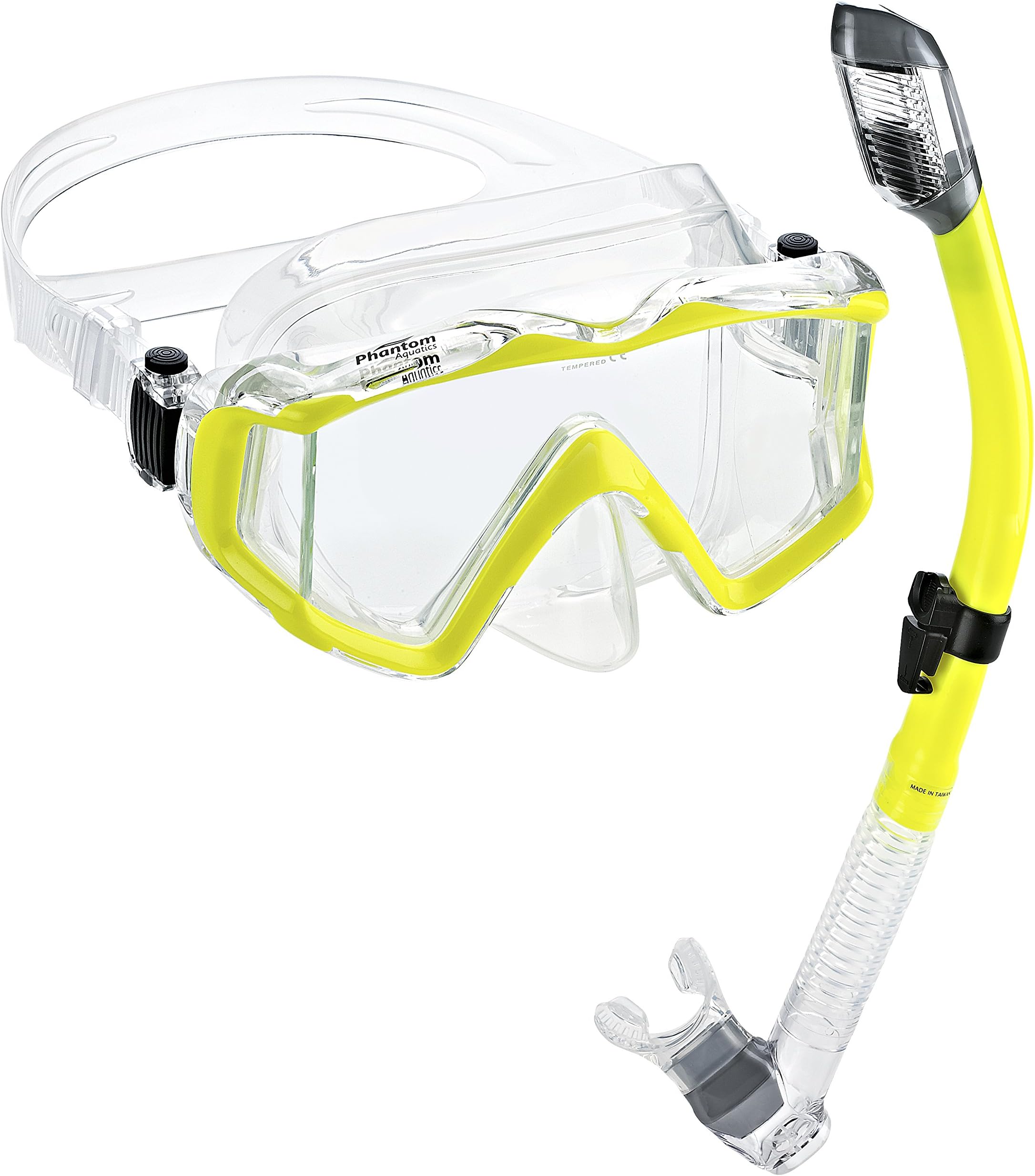 Phantom Aquatics Panoramic Scuba Mask Snorkel Set (Yellow) (PAQPMSC-YL)