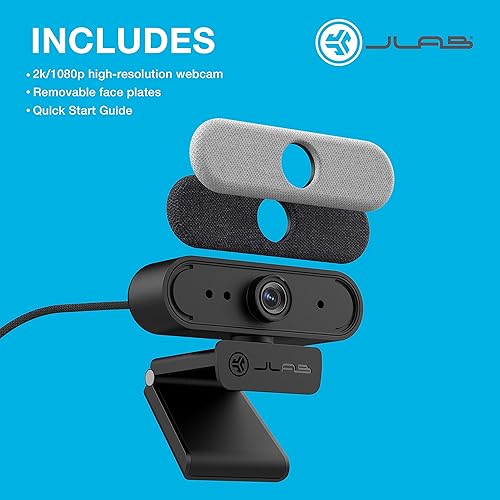 Miniatura 9 de JLab Epic Cam - Cámara web USB HD, color negro con placa frontal blanca opcional, 2k/30 FPS, 5 megapíxeles, enfoque automático, micrófonos