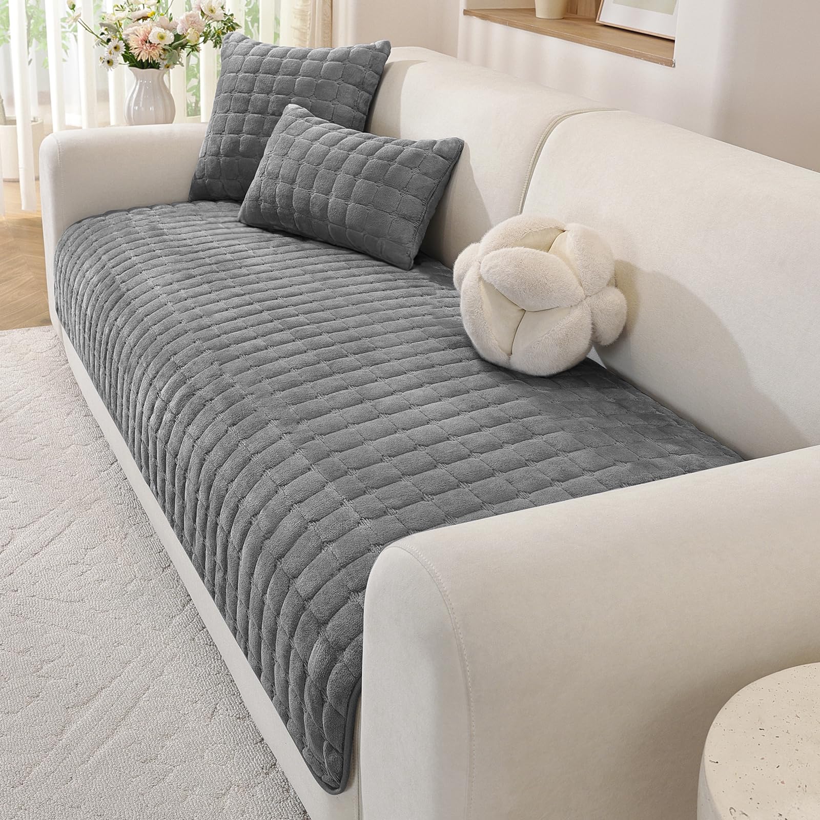 MAXIJIN Pet Couch Cover Washable, Thick Sofa Cover (Dark Grey, 90×240cm)